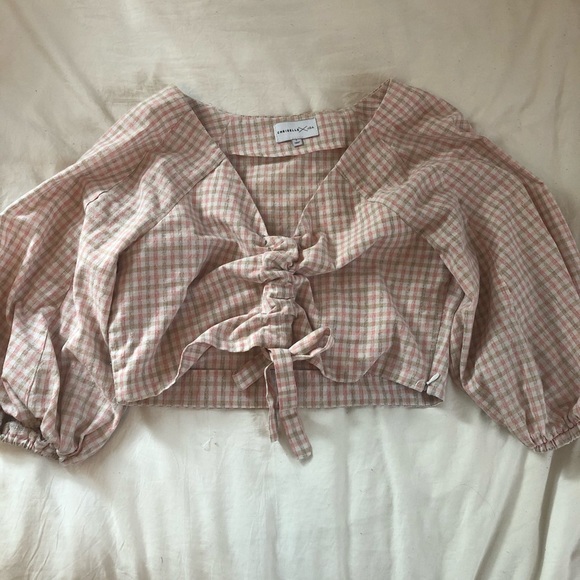 Cinched plaid gingham crop top - Picture 9 of 13
